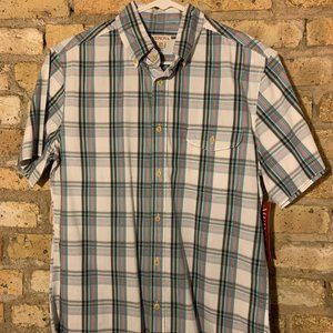 NWT Merona Mens White Plaid Short Sleeve Button Down Size M
